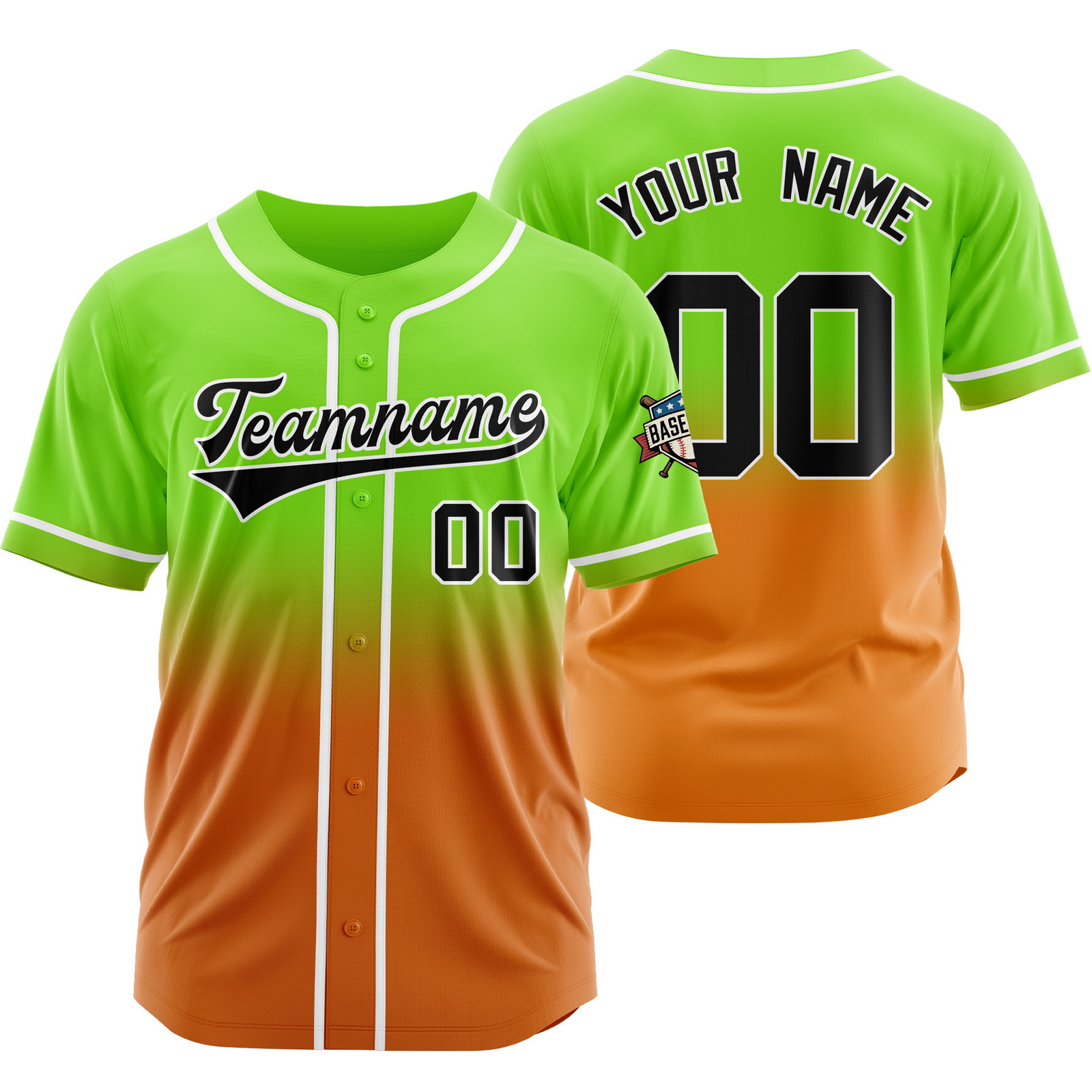 Custom Green Orange B Gradient Baseball Jersey for Polyester Shirt