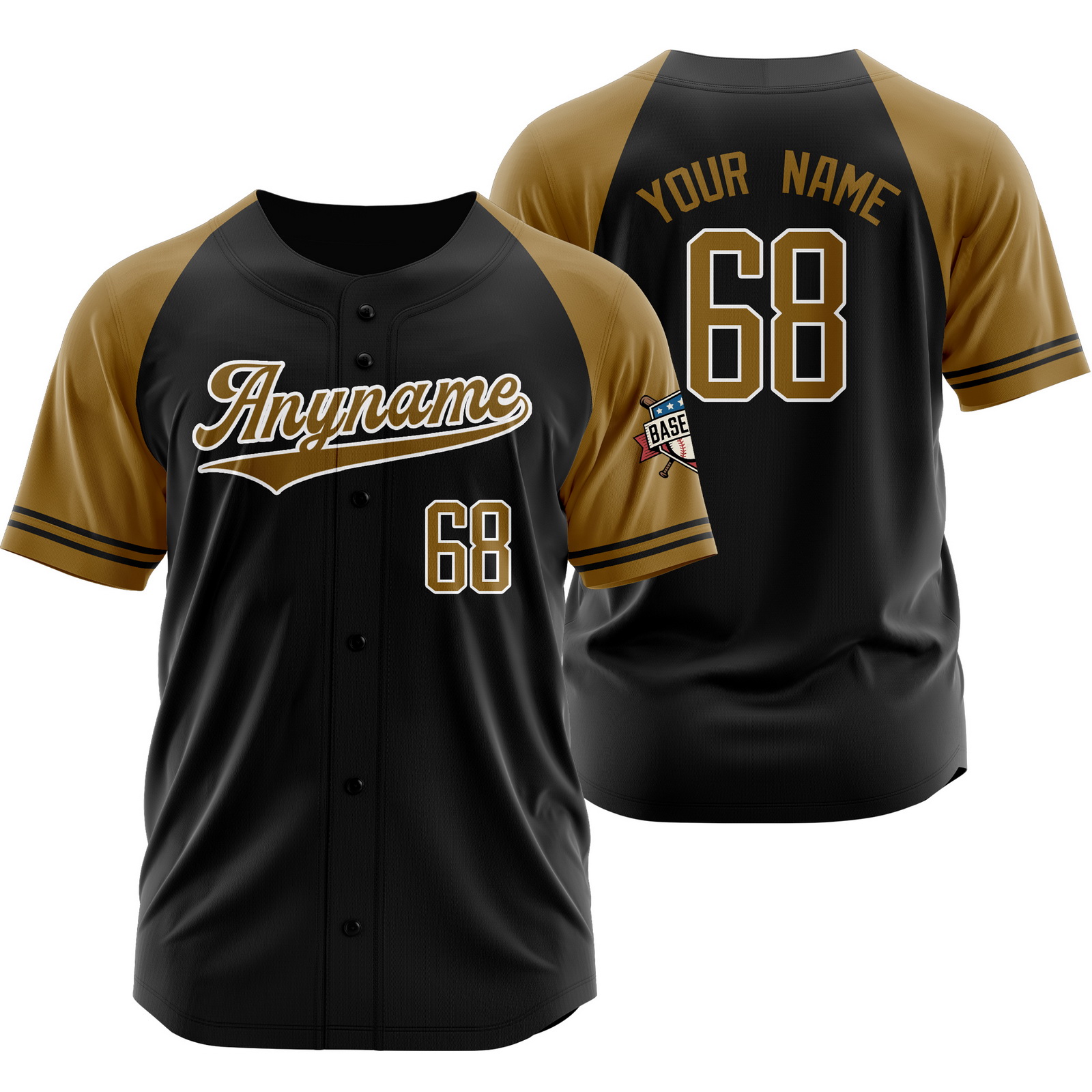Custom Black Gold Baseball Jersey for Outdoor Sport Shirt