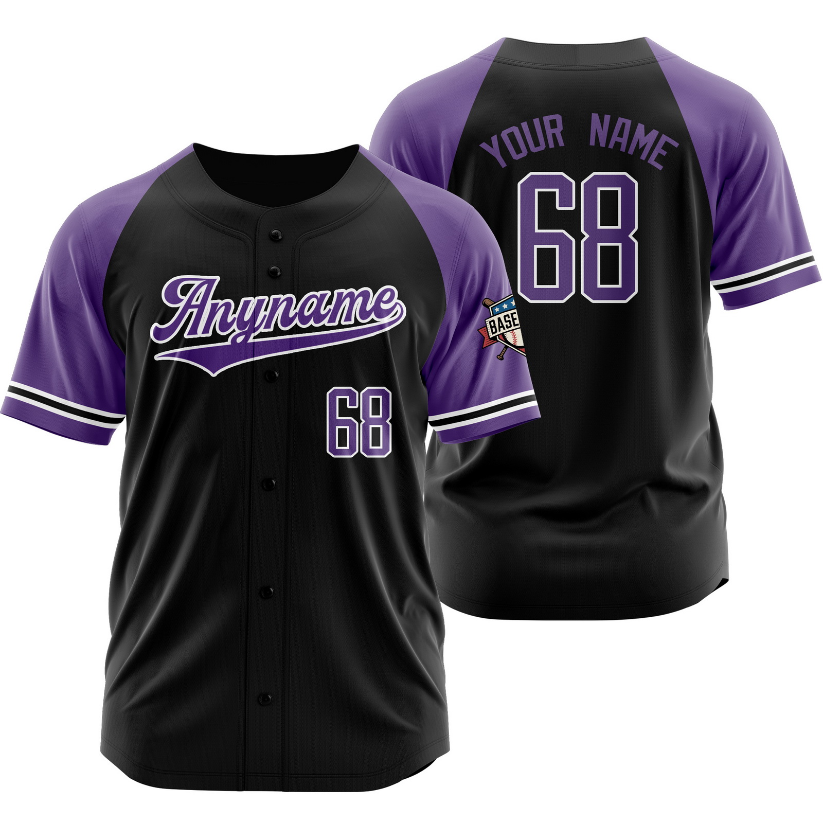 Custom Black Purple Baseball Jersey for Outdoor Sport Shirt