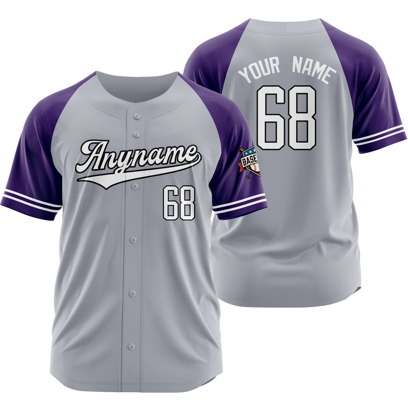 Custom Grey Purple F Baseball Jersey for Outdoor Sport Shirt