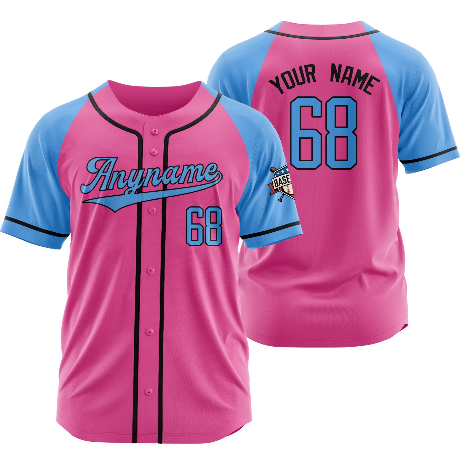 Custom Pink Blue B Baseball Jersey for Outdoor Sport Shirt