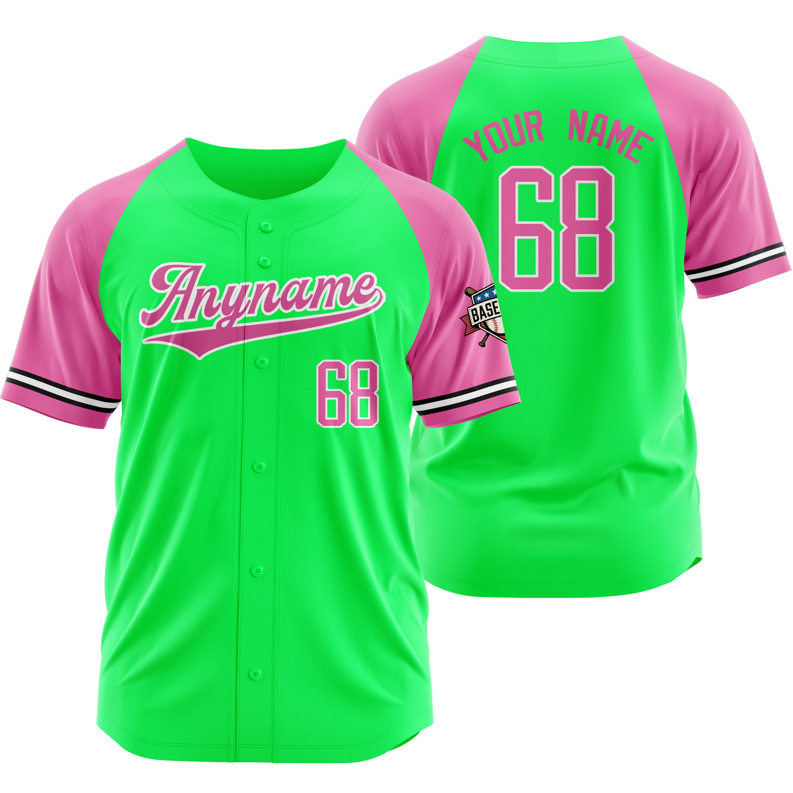 Custom Green Pink Baseball Jersey for Outdoor Sport Shirt