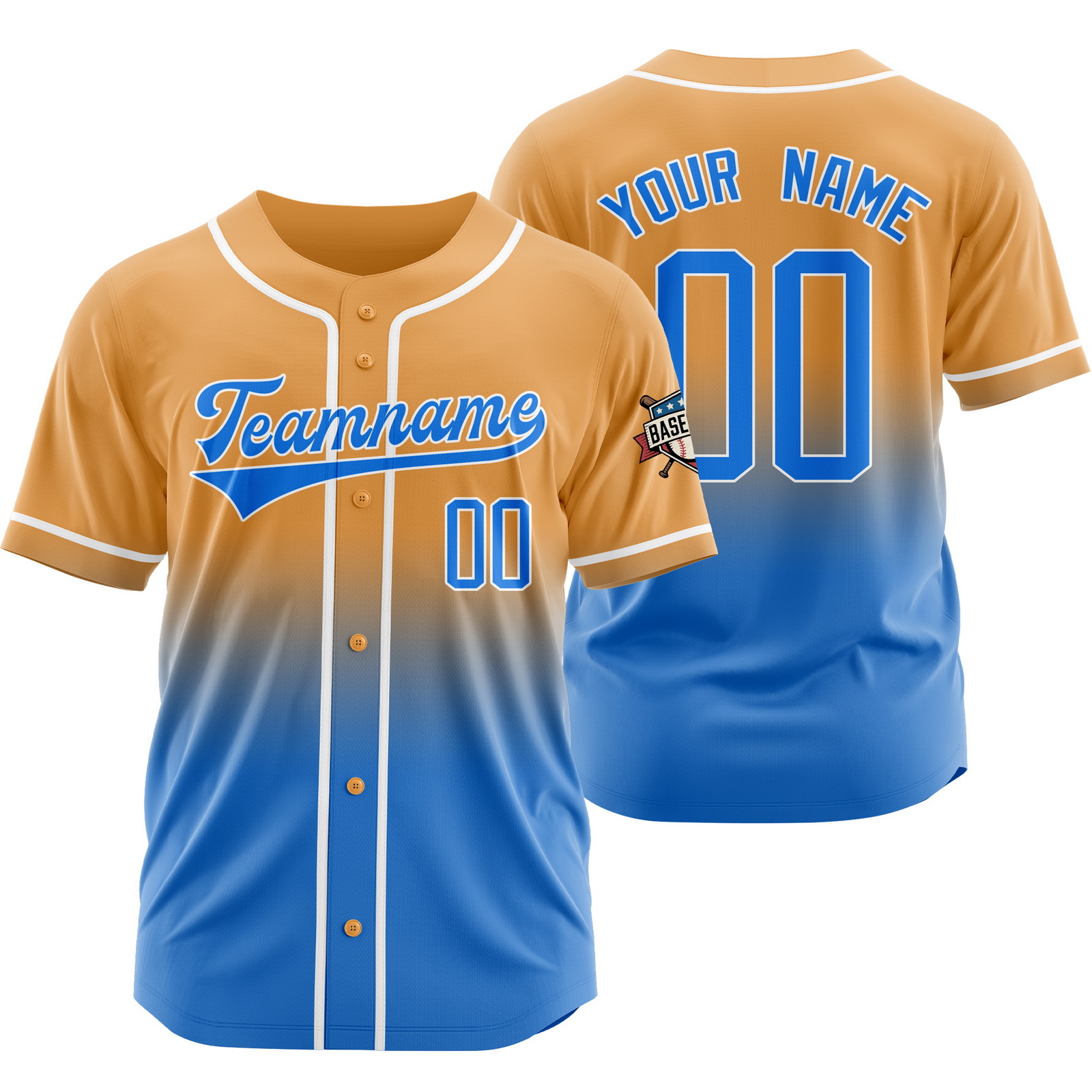 Custom Yellow Blue B Gradient Baseball Jersey for Fashion Shirt