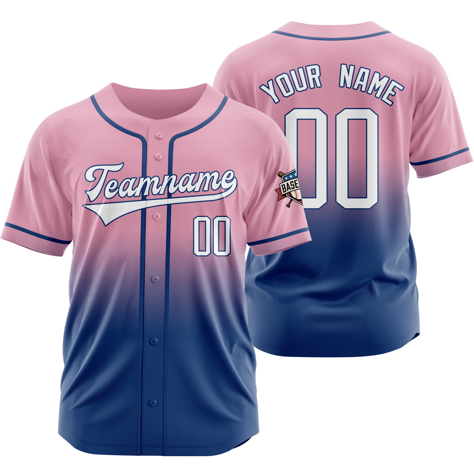Custom Pink Navy Gradient Baseball Jersey for Fashion Shirt