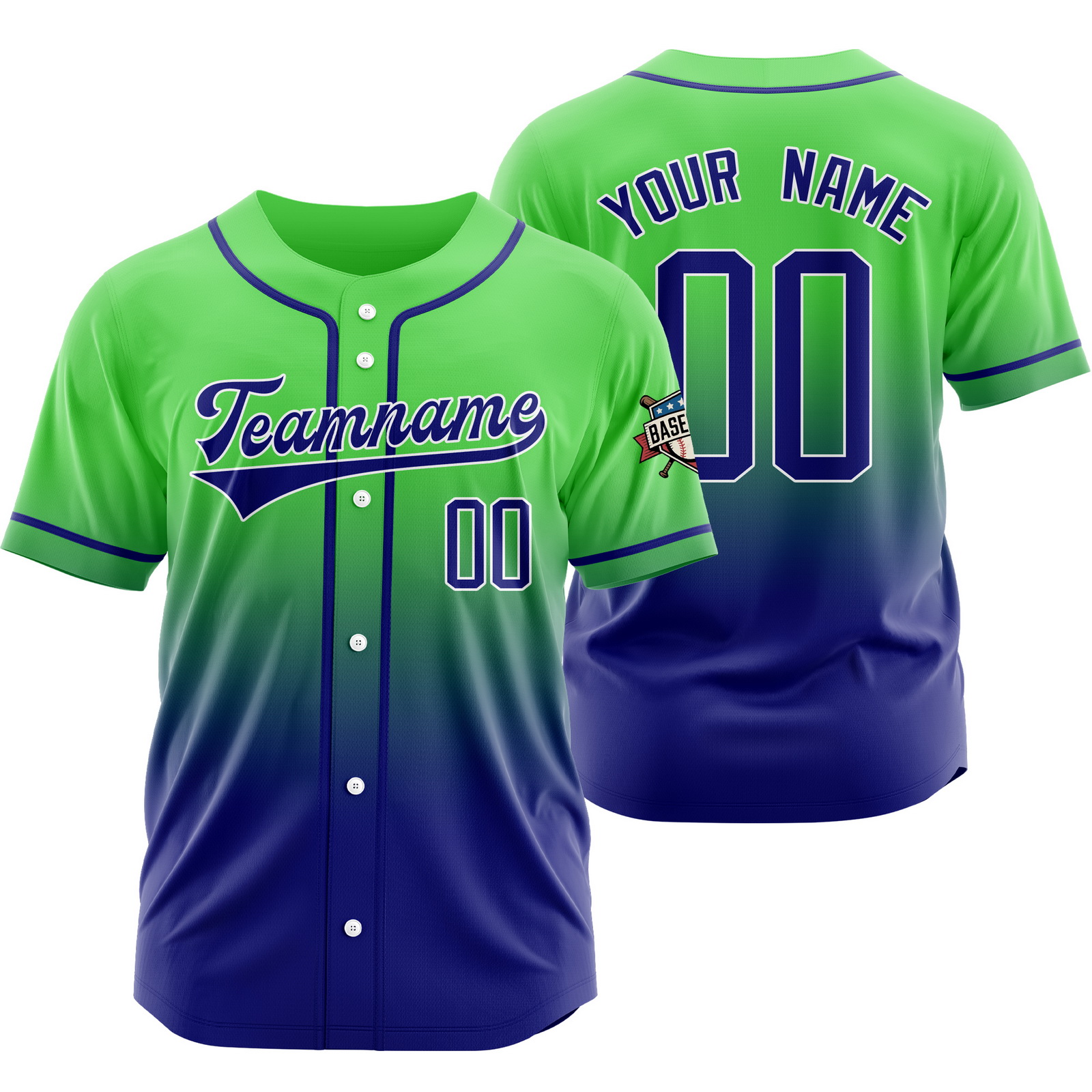 Custom Green Blue Gradient Baseball Jersey for Fashion Shirt