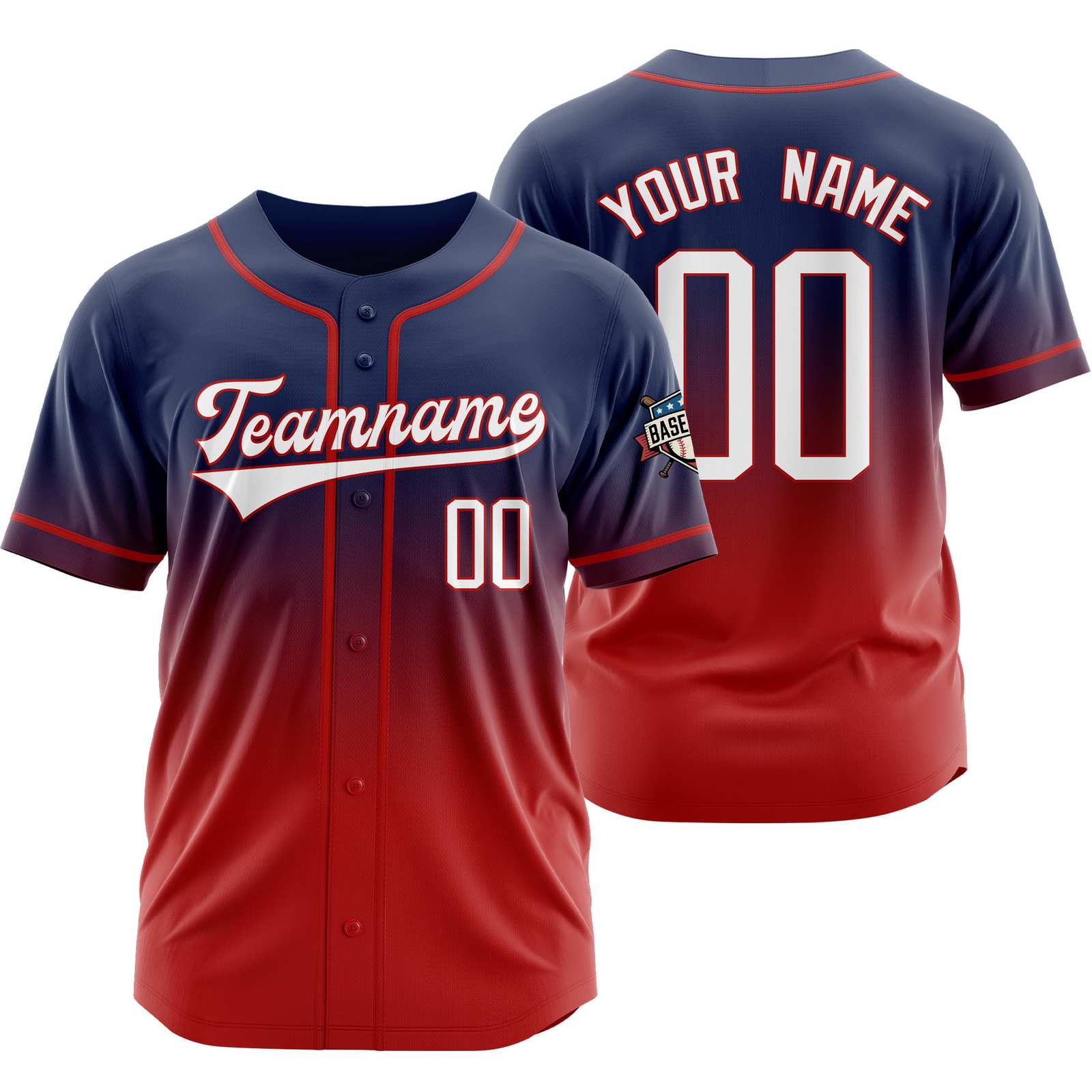 Custom Navy Red Gradient Baseball Jersey for Fashion Shirt