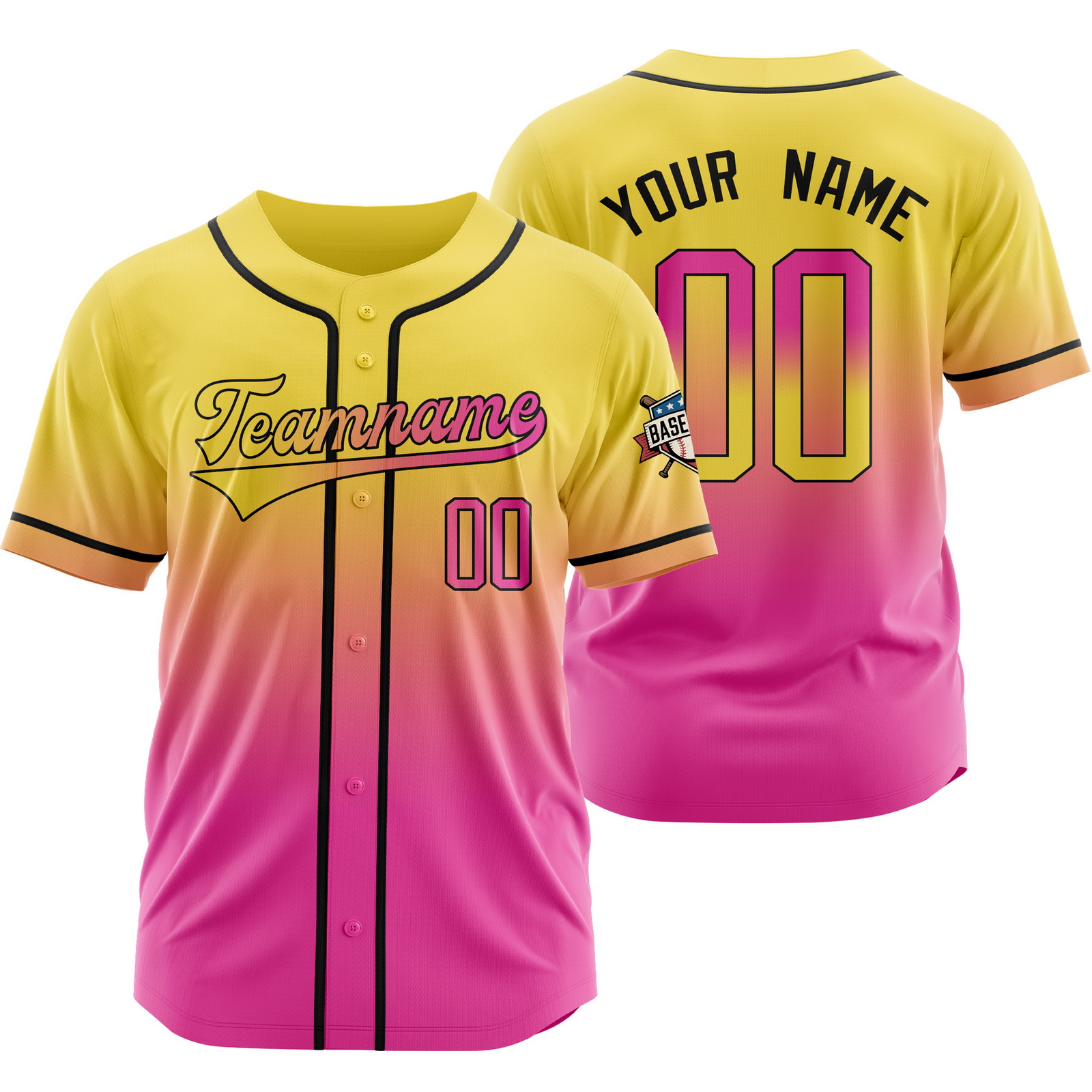 Custom Yellow Pink Gradient Baseball Jersey for Fashion Shirt