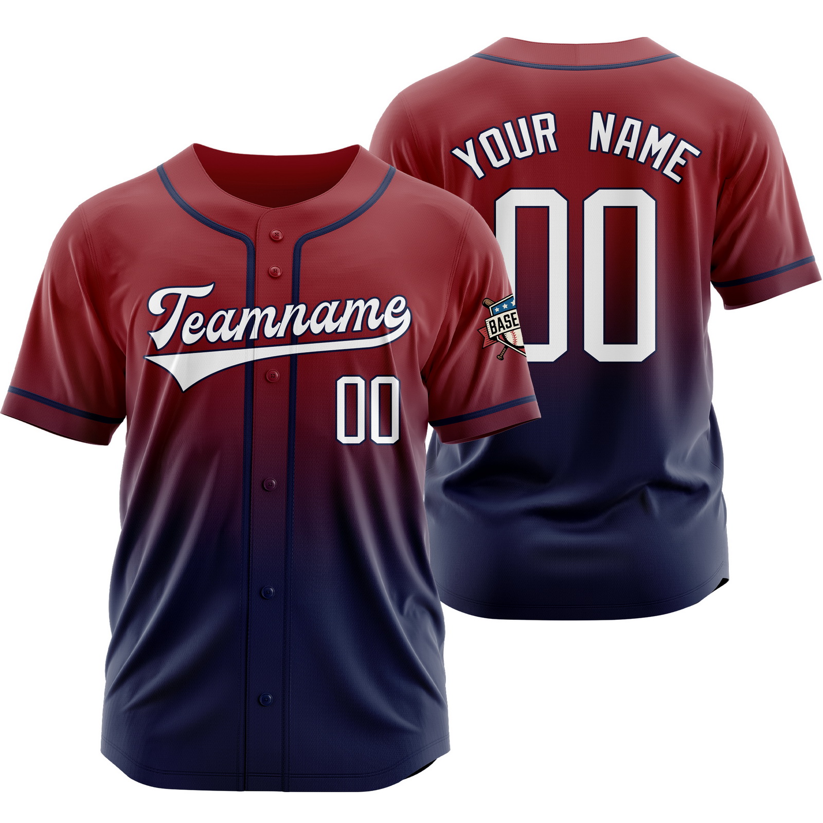 Custom Red Navy Gradient Baseball Jersey for Fashion Shirt
