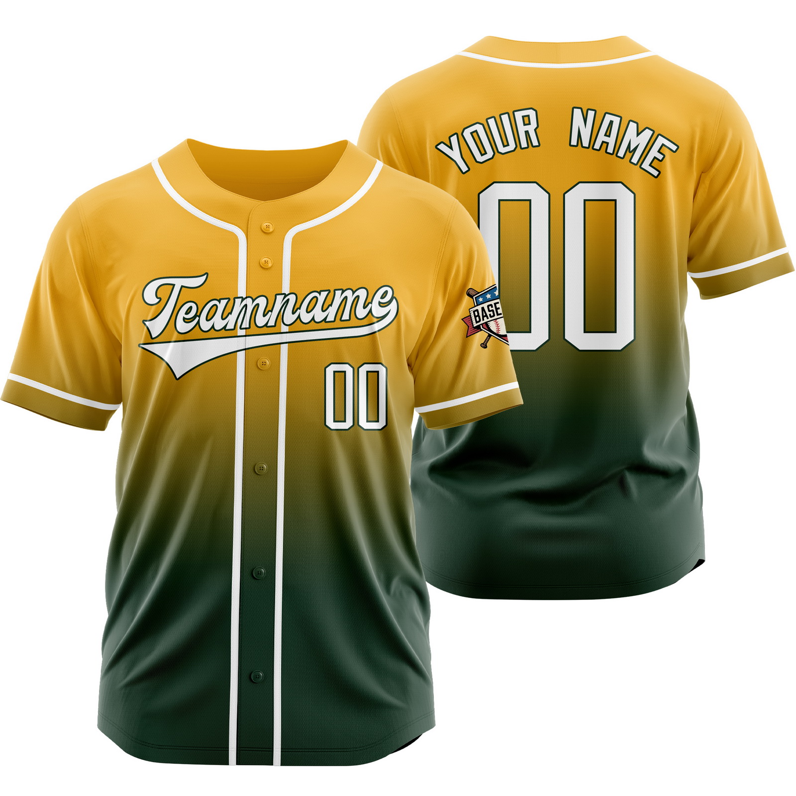 Custom Yellow Green Gradient Baseball Jersey for Fashion Shirt