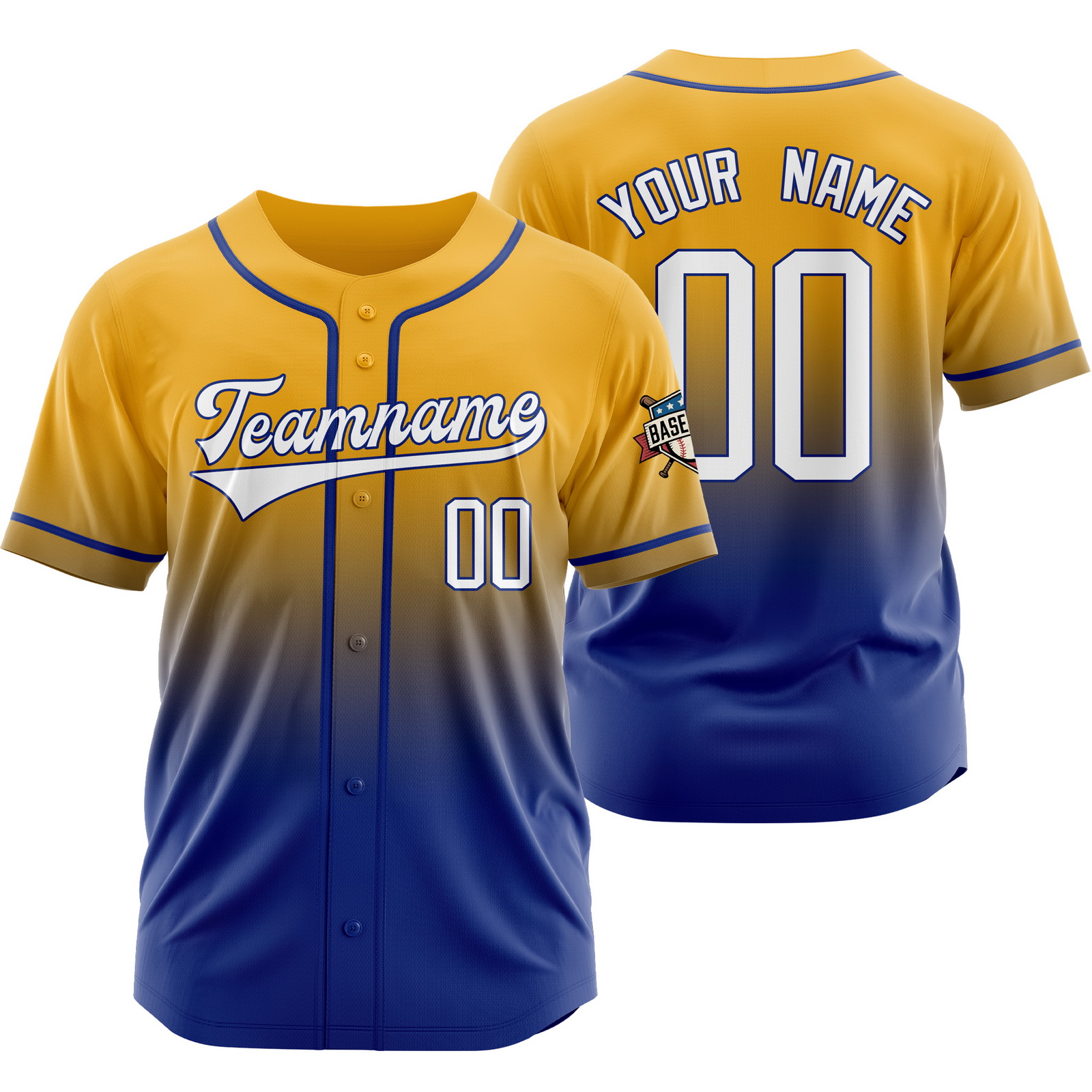 Custom Yellow Blue Gradient Baseball Jersey for Fashion Shirt
