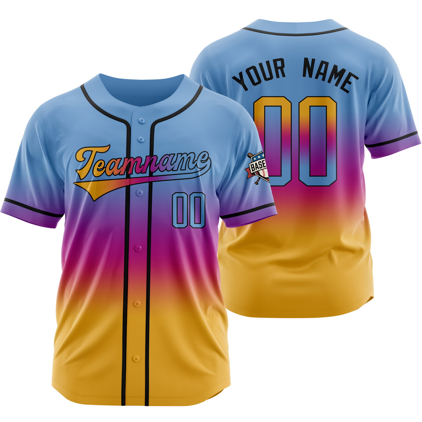 Custom Blue Yellow Gradient Baseball Jersey for Fashion Shirt