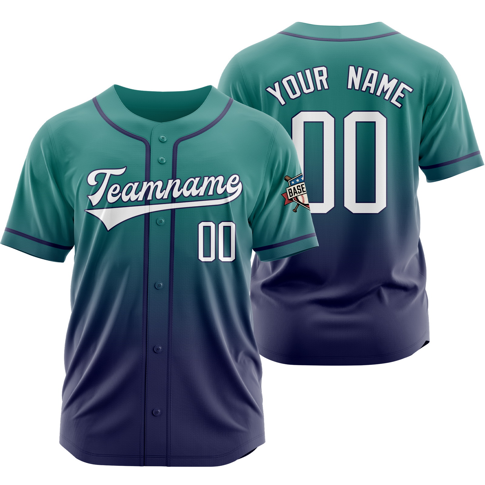 Custom Green Navy Gradient Baseball Jersey for Fashion Shirt