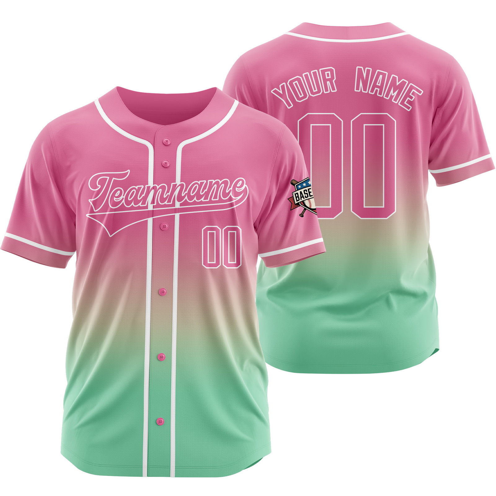 Custom Pink Green Gradient Baseball Jersey for Fashion Shirt