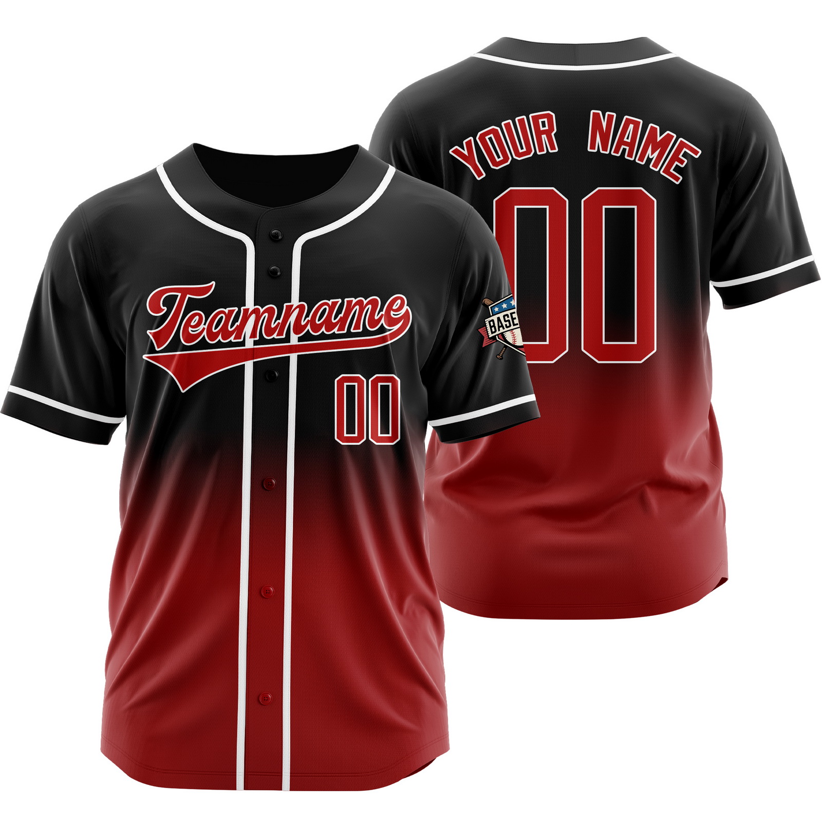 Custom Black Red Gradient Baseball Jersey for Fashion Shirt